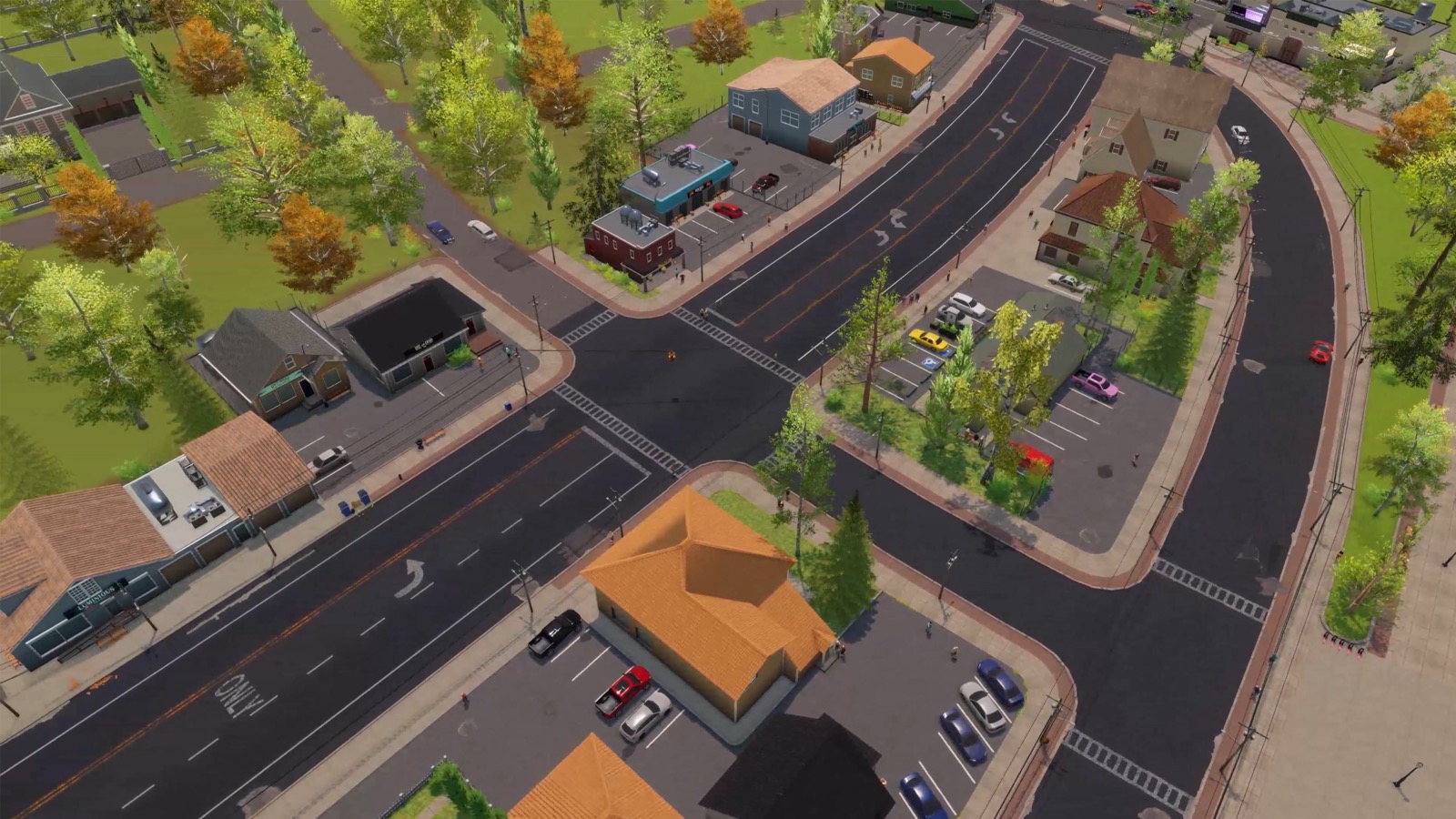Aerial view of a Big Ambitions neighborhood in version 1.0